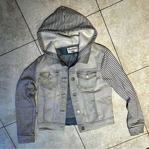 WallFlower denim jean jacket hoodie striped